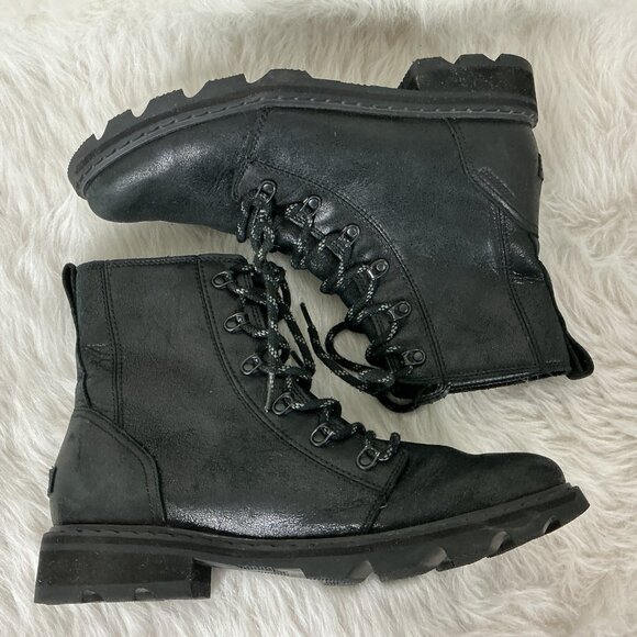 Sorel Lennox Black Distressed Leather Lace Up Combat Boots 12 - Picture 4 of 8